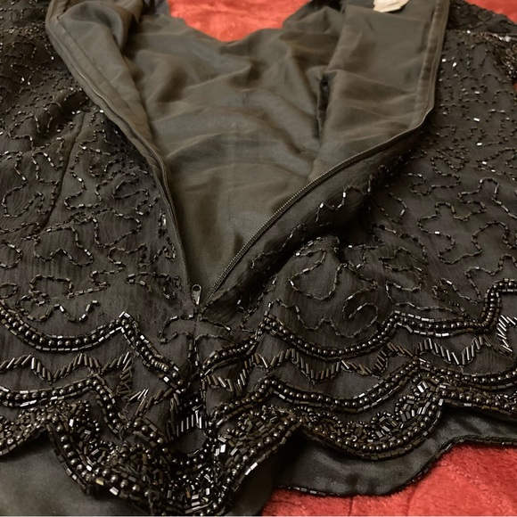 Vtg Stenay Silk Black Beaded Blouse Back Zip Scalloped Hem Sz L - Picture 5 of 10